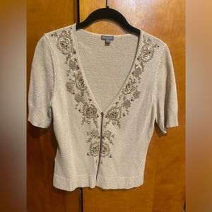 Ann Taylor Cream Embellished Cardigan